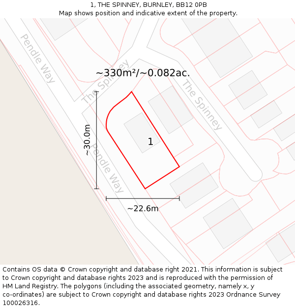 1, THE SPINNEY, BURNLEY, BB12 0PB: Plot and title map