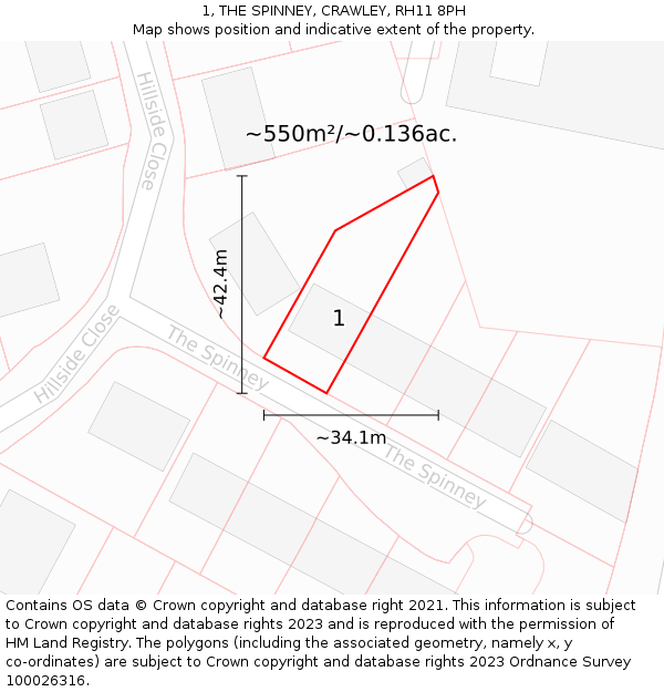 1, THE SPINNEY, CRAWLEY, RH11 8PH: Plot and title map