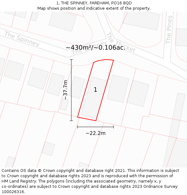1, THE SPINNEY, FAREHAM, PO16 8QD: Plot and title map