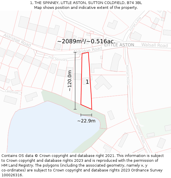 1, THE SPINNEY, LITTLE ASTON, SUTTON COLDFIELD, B74 3BL: Plot and title map