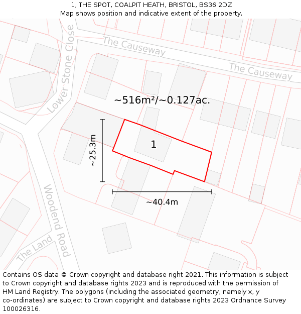 1, THE SPOT, COALPIT HEATH, BRISTOL, BS36 2DZ: Plot and title map