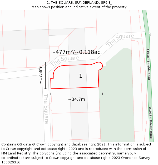 1, THE SQUARE, SUNDERLAND, SR6 8JJ: Plot and title map