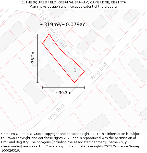 1, THE SQUIRES FIELD, GREAT WILBRAHAM, CAMBRIDGE, CB21 5TA: Plot and title map