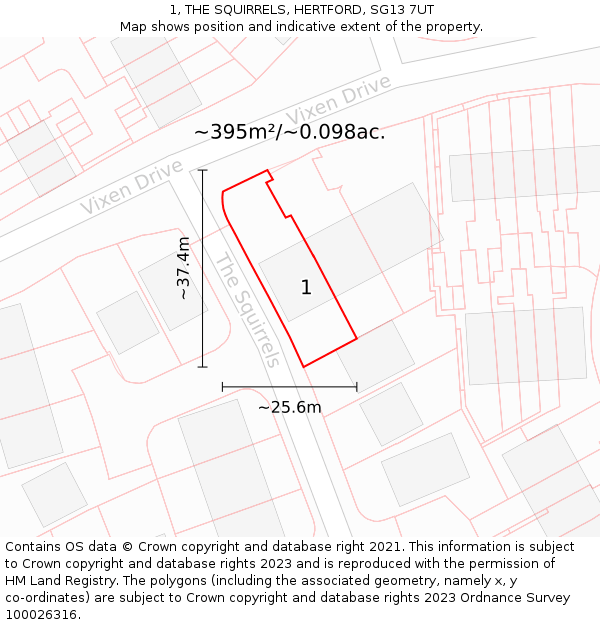 1, THE SQUIRRELS, HERTFORD, SG13 7UT: Plot and title map