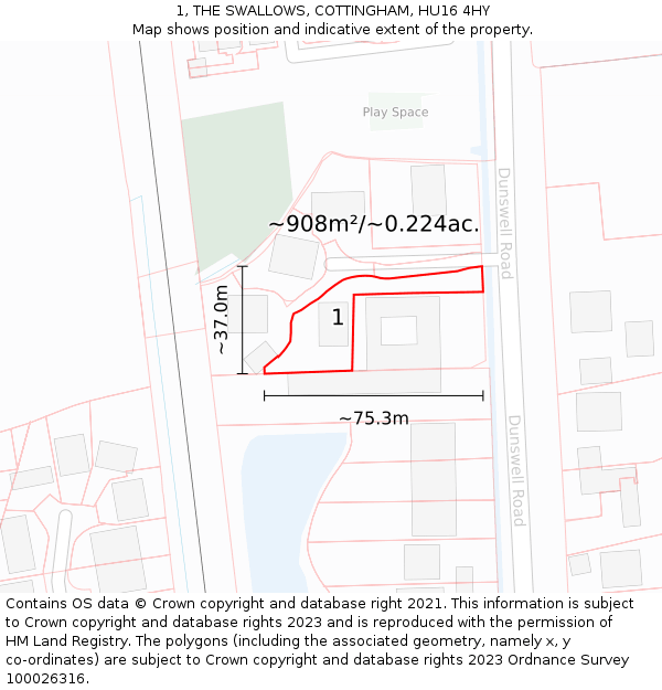 1, THE SWALLOWS, COTTINGHAM, HU16 4HY: Plot and title map