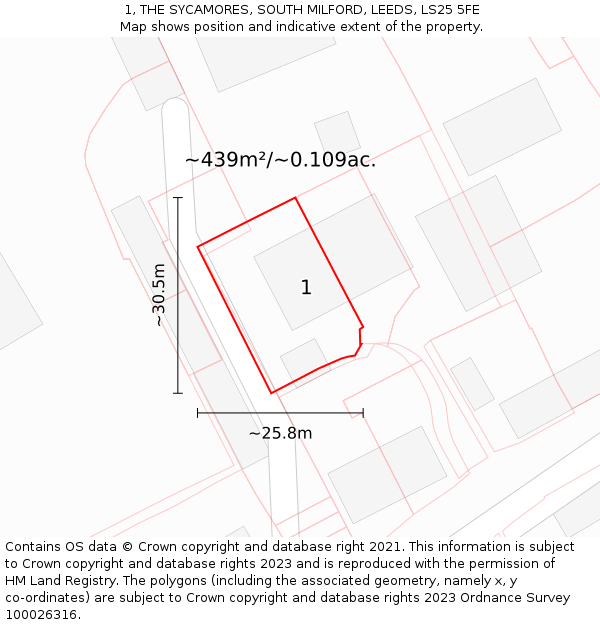 1, THE SYCAMORES, SOUTH MILFORD, LEEDS, LS25 5FE: Plot and title map