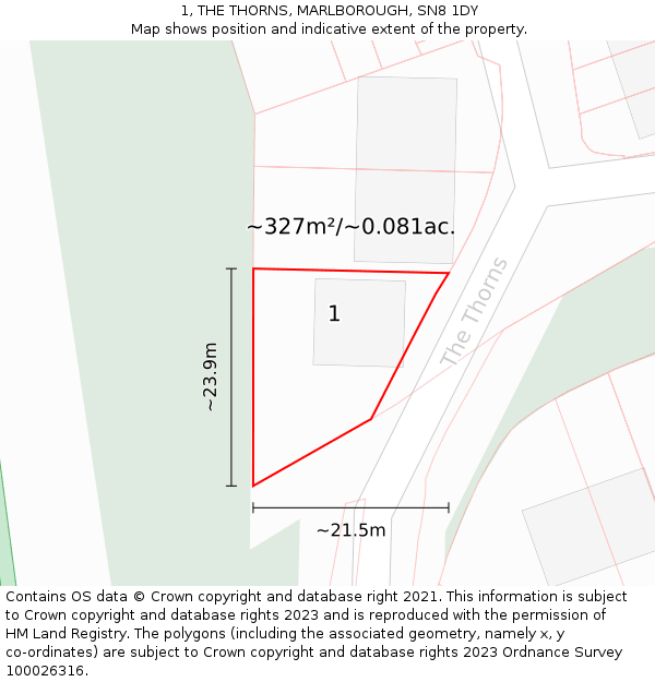 1, THE THORNS, MARLBOROUGH, SN8 1DY: Plot and title map