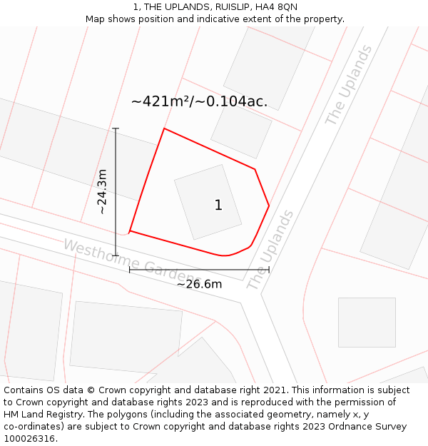 1, THE UPLANDS, RUISLIP, HA4 8QN: Plot and title map