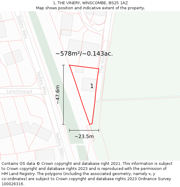 1, THE VINERY, WINSCOMBE, BS25 1AZ: Plot and title map