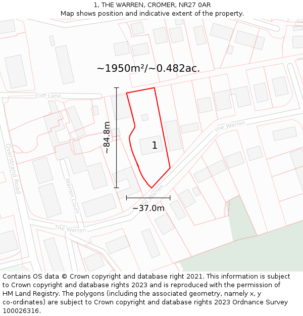 1, THE WARREN, CROMER, NR27 0AR: Plot and title map