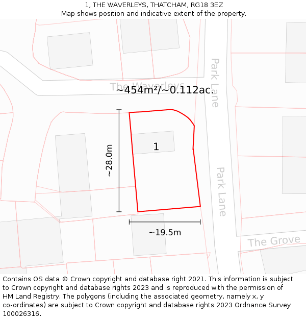 1, THE WAVERLEYS, THATCHAM, RG18 3EZ: Plot and title map