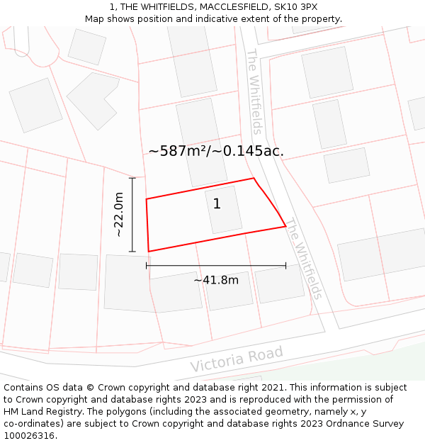 1, THE WHITFIELDS, MACCLESFIELD, SK10 3PX: Plot and title map