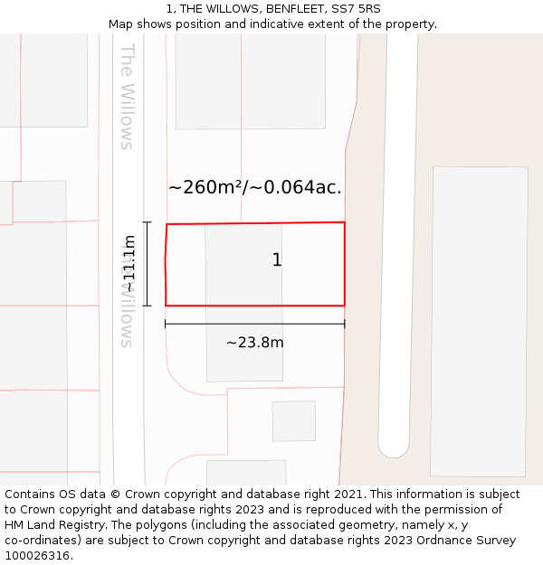 1, THE WILLOWS, BENFLEET, SS7 5RS: Plot and title map