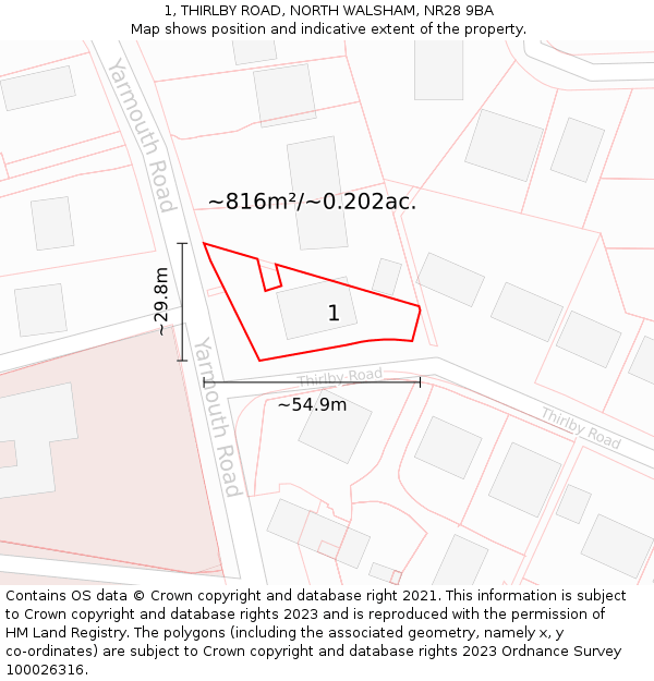 1, THIRLBY ROAD, NORTH WALSHAM, NR28 9BA: Plot and title map