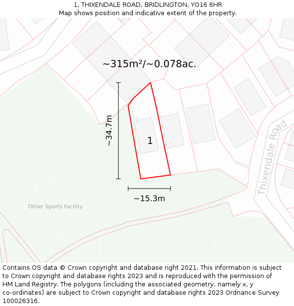 1, THIXENDALE ROAD, BRIDLINGTON, YO16 6HR: Plot and title map