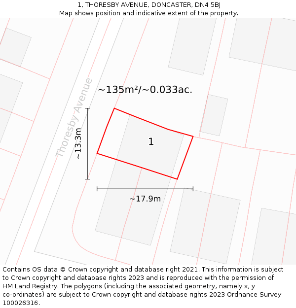 1, THORESBY AVENUE, DONCASTER, DN4 5BJ: Plot and title map