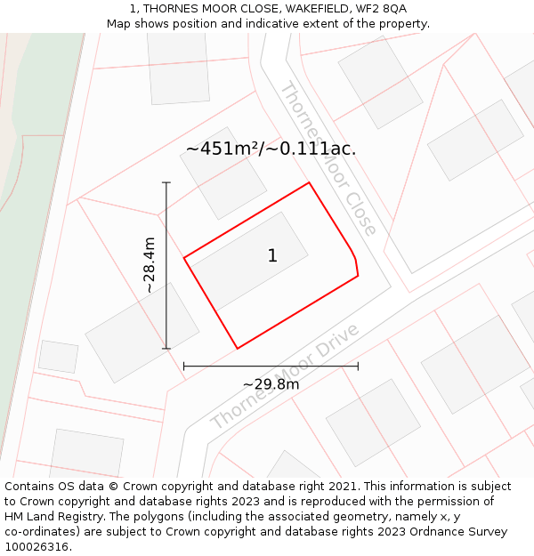 1, THORNES MOOR CLOSE, WAKEFIELD, WF2 8QA: Plot and title map