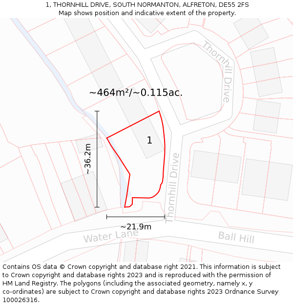 1, THORNHILL DRIVE, SOUTH NORMANTON, ALFRETON, DE55 2FS: Plot and title map