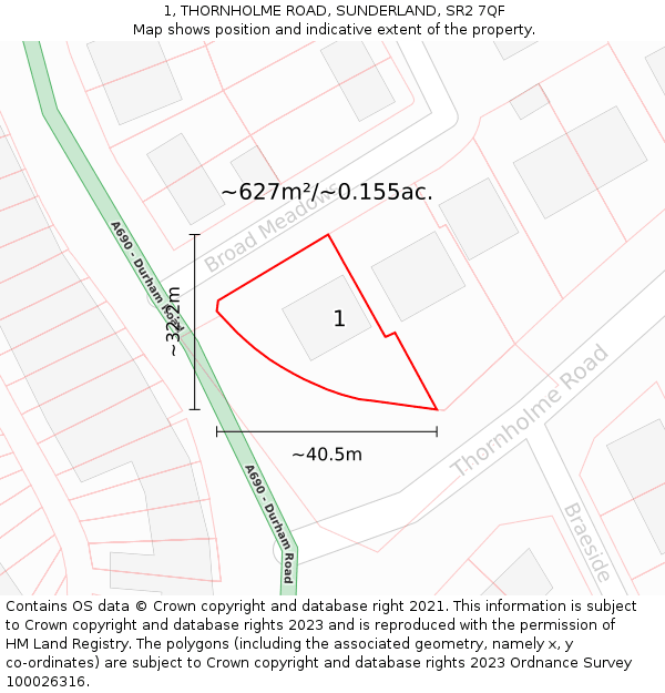 1, THORNHOLME ROAD, SUNDERLAND, SR2 7QF: Plot and title map