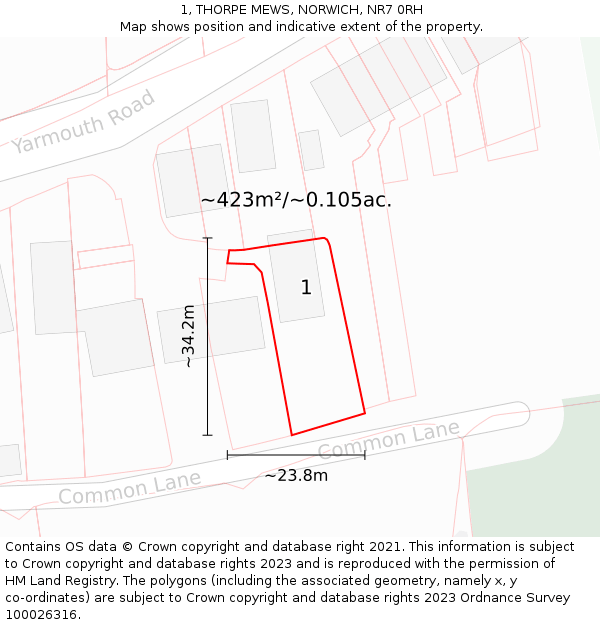 1, THORPE MEWS, NORWICH, NR7 0RH: Plot and title map