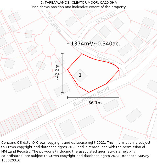 1, THREAPLANDS, CLEATOR MOOR, CA25 5HA: Plot and title map