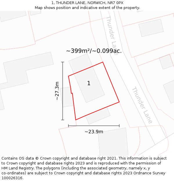 1, THUNDER LANE, NORWICH, NR7 0PX: Plot and title map
