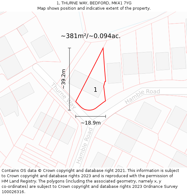 1, THURNE WAY, BEDFORD, MK41 7YG: Plot and title map