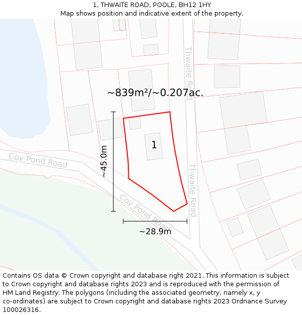 1, THWAITE ROAD, POOLE, BH12 1HY: Plot and title map
