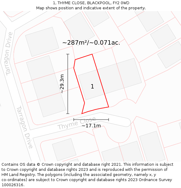 1, THYME CLOSE, BLACKPOOL, FY2 0WD: Plot and title map
