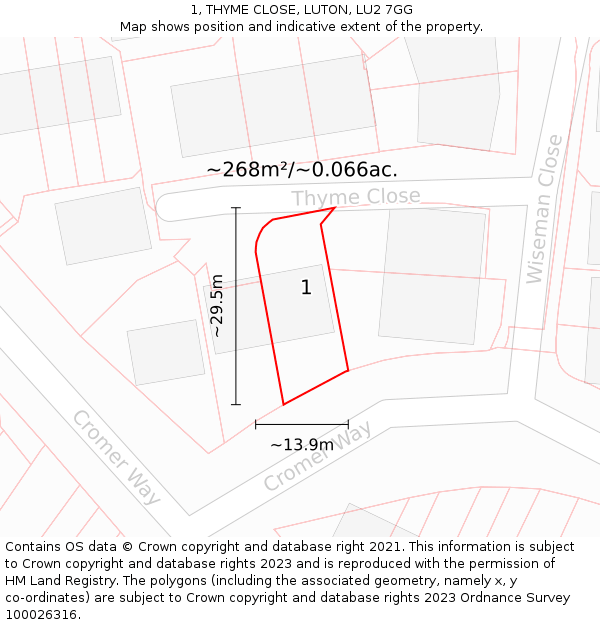 1, THYME CLOSE, LUTON, LU2 7GG: Plot and title map