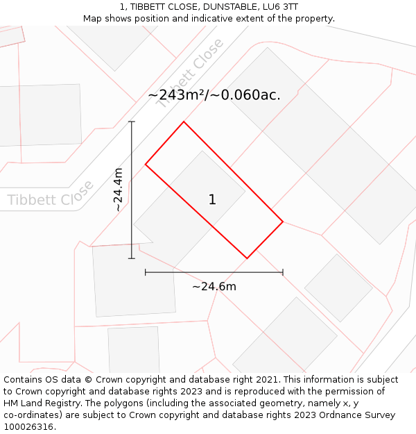 1, TIBBETT CLOSE, DUNSTABLE, LU6 3TT: Plot and title map