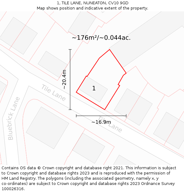 1, TILE LANE, NUNEATON, CV10 9GD: Plot and title map