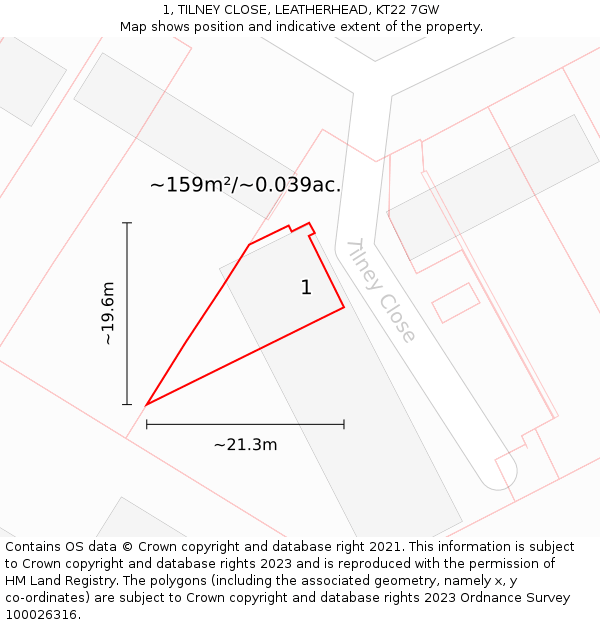 1, TILNEY CLOSE, LEATHERHEAD, KT22 7GW: Plot and title map