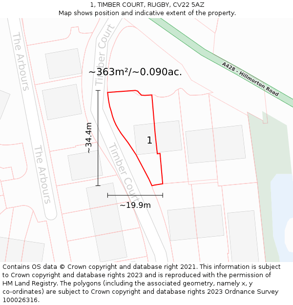 1, TIMBER COURT, RUGBY, CV22 5AZ: Plot and title map