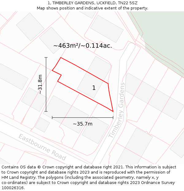 1, TIMBERLEY GARDENS, UCKFIELD, TN22 5SZ: Plot and title map
