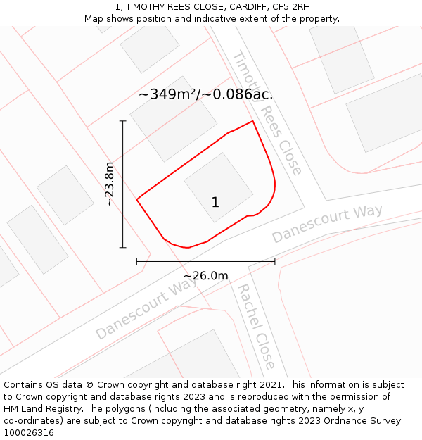 1, TIMOTHY REES CLOSE, CARDIFF, CF5 2RH: Plot and title map