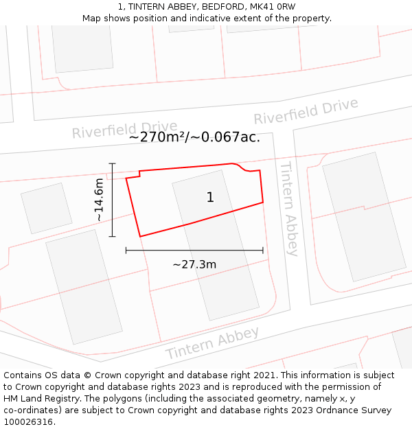 1, TINTERN ABBEY, BEDFORD, MK41 0RW: Plot and title map