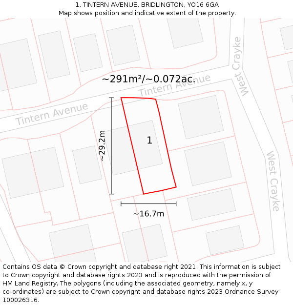 1, TINTERN AVENUE, BRIDLINGTON, YO16 6GA: Plot and title map