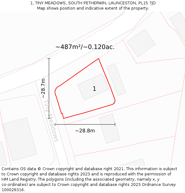 1, TINY MEADOWS, SOUTH PETHERWIN, LAUNCESTON, PL15 7JD: Plot and title map