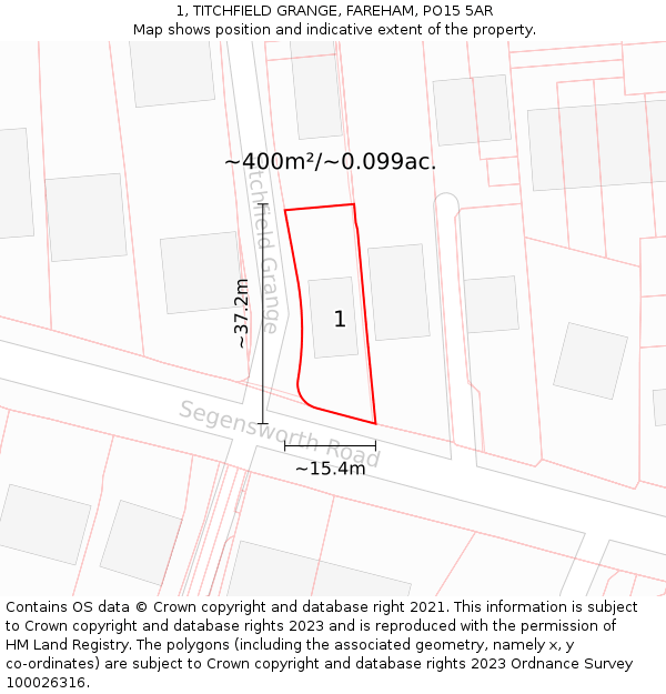 1, TITCHFIELD GRANGE, FAREHAM, PO15 5AR: Plot and title map