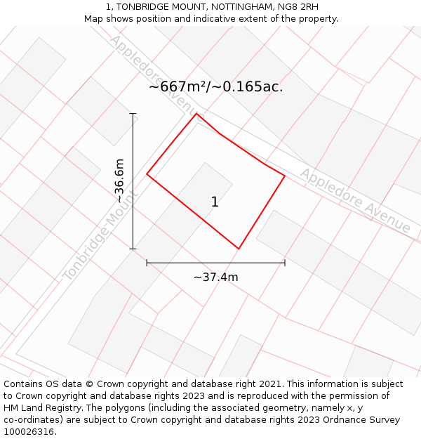 1, TONBRIDGE MOUNT, NOTTINGHAM, NG8 2RH: Plot and title map