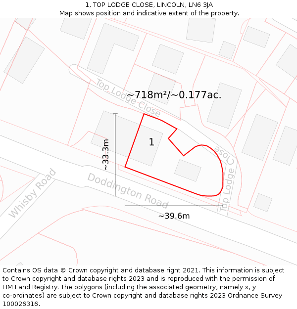 1, TOP LODGE CLOSE, LINCOLN, LN6 3JA: Plot and title map