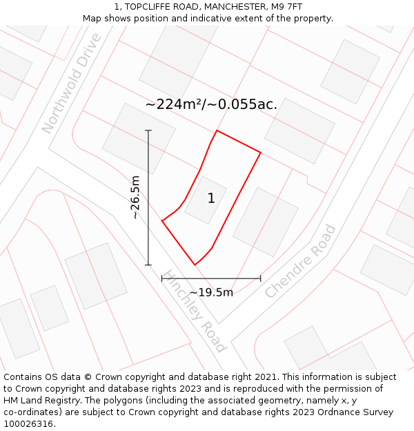 1, TOPCLIFFE ROAD, MANCHESTER, M9 7FT: Plot and title map