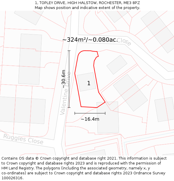 1, TOPLEY DRIVE, HIGH HALSTOW, ROCHESTER, ME3 8PZ: Plot and title map