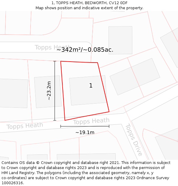 1, TOPPS HEATH, BEDWORTH, CV12 0DF: Plot and title map