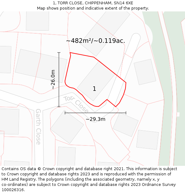 1, TORR CLOSE, CHIPPENHAM, SN14 6XE: Plot and title map