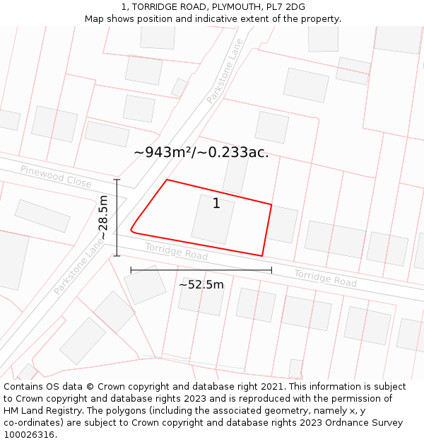 1, TORRIDGE ROAD, PLYMOUTH, PL7 2DG: Plot and title map