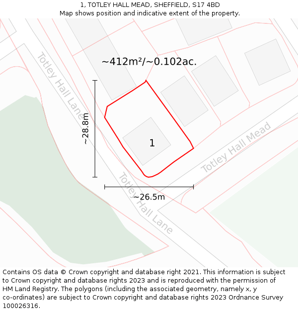 1, TOTLEY HALL MEAD, SHEFFIELD, S17 4BD: Plot and title map