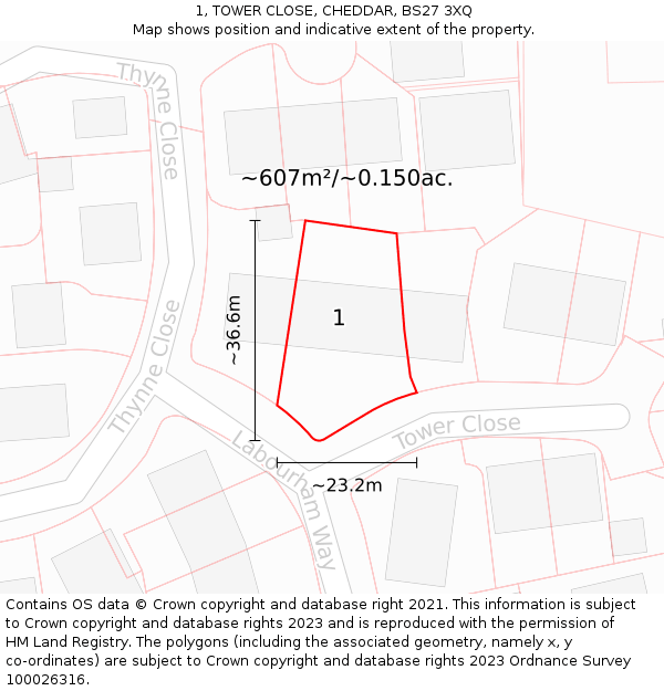 1, TOWER CLOSE, CHEDDAR, BS27 3XQ: Plot and title map