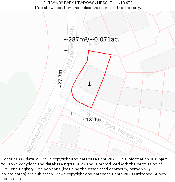 1, TRANBY PARK MEADOWS, HESSLE, HU13 0TF: Plot and title map